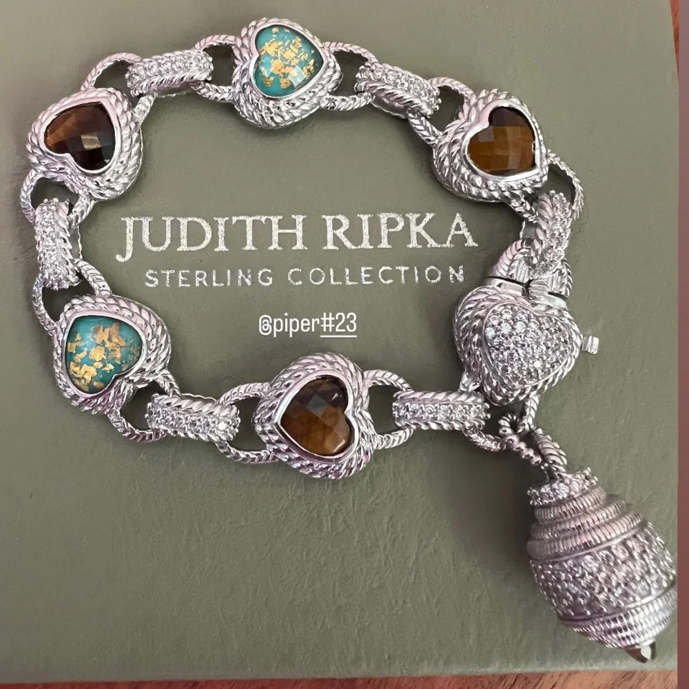 Judith Ripka Turquoise & Tigers Eye Doublet Heart-shaped Bracelet - Picture 2 of 11